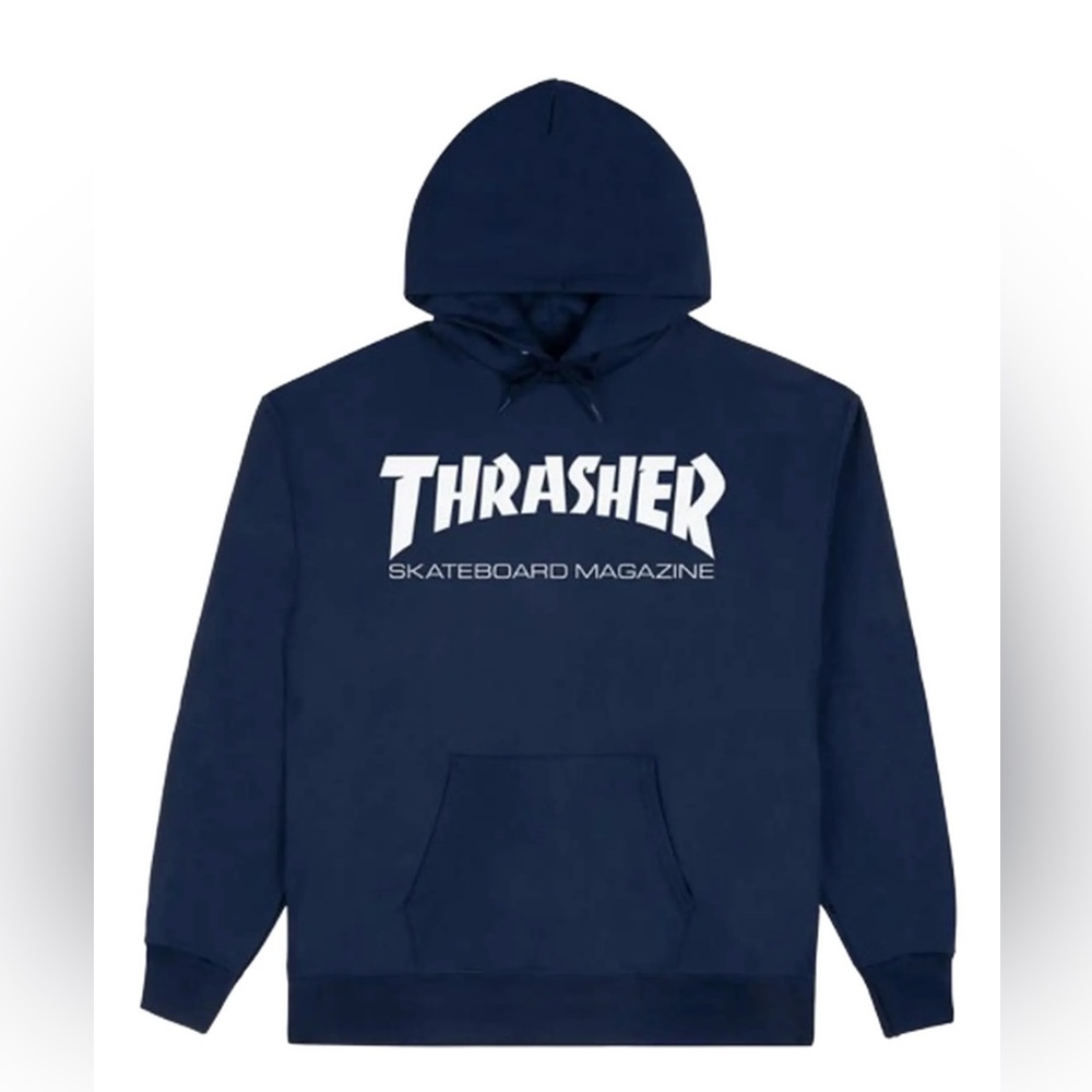 S dark blue thrasher skate hoodie